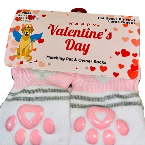 Valentine’s Day Pink & Red Heart Matching Dog & Owner Sock Set for Large Breeds - Picture 2 of 9